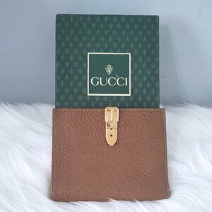 Gucci vintage 70s 80s buckle belt leather compact wallet w/box EUC